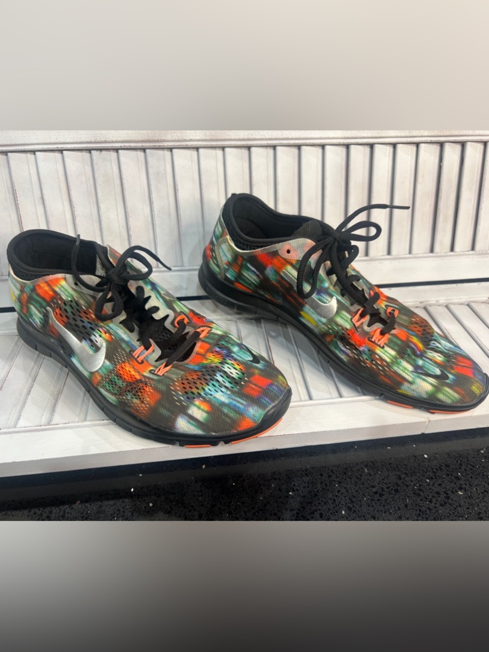 Nike Multicolor Mesh Running Sneakers with Black and Orange Accents